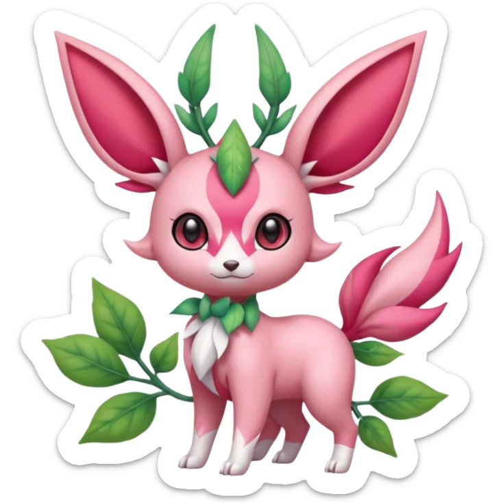 Rosy floral romantic cute kawaii Ivy-Scizor-Sylveon-Leafeon-Pokémon-Digimon-Fakémon-hybrid-fusion-creature sticker