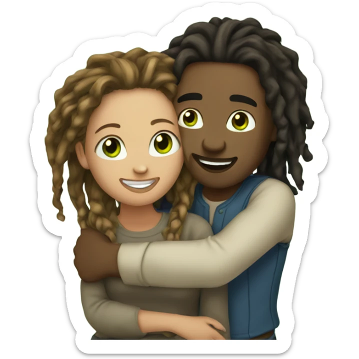 Man with dreadlocks hugging woman with a green eyes and light skin and brown hair sticker