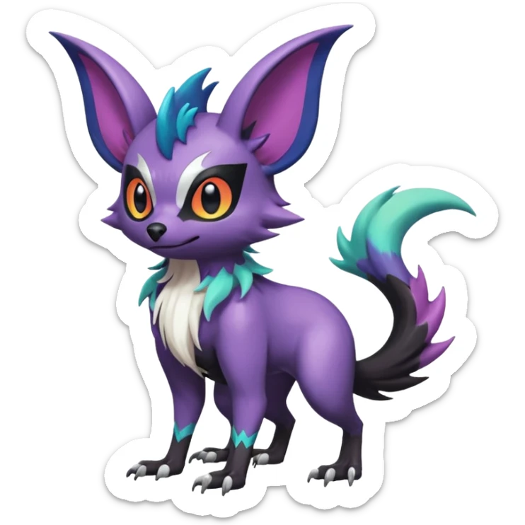 Shiny Cute Noibat-Noivern-Mightyena-Silvally-Fakémon-hybrid-creature (full body)  sticker