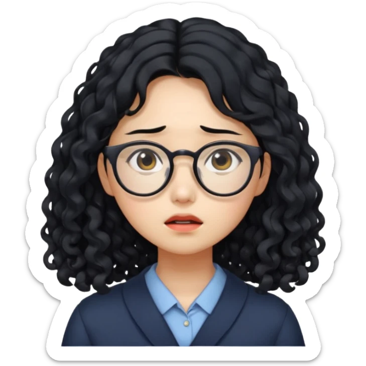  Korean female college student with a worried face , long curly hair  sticker