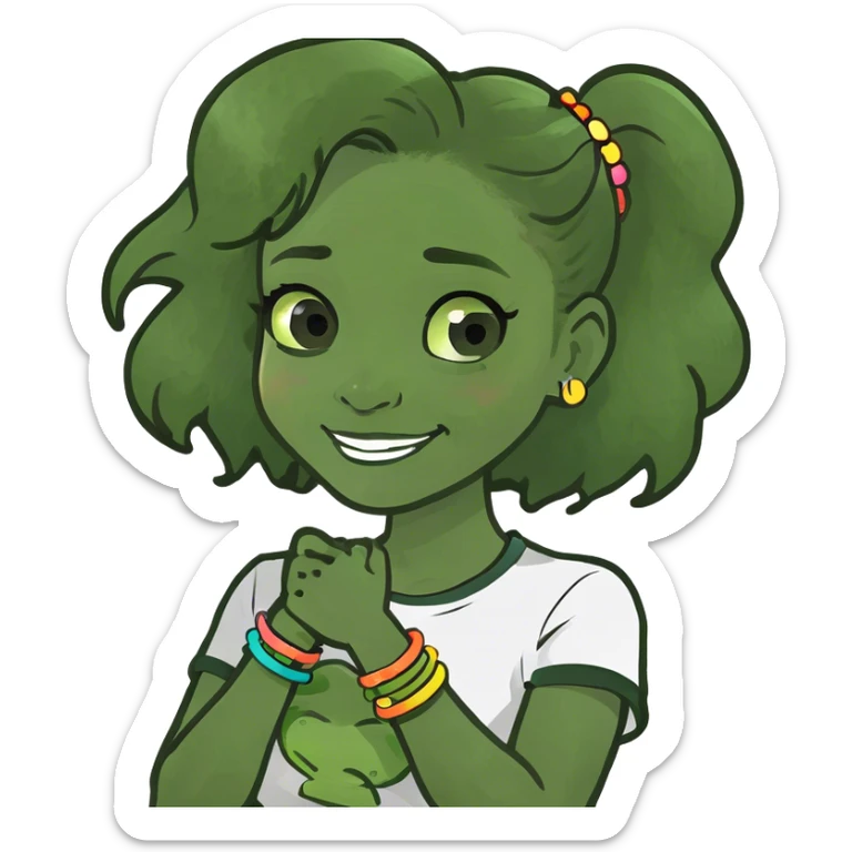 A light skinned girl with brown hair that’s the same color as her skin tone with coily hair doing the smh emoji sticker