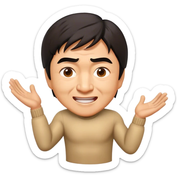 Cinematic Realistic Jackie Chan Pop Culture Emoji, depicted with playful agility and charismatic charm rendered with lifelike textures and vibrant, action‚Äêpacked lighting. sticker