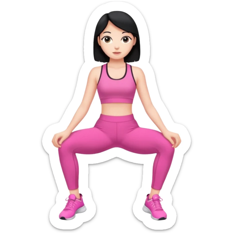 a pretty bratz fair girl in pink workout clothes and black hair sticker