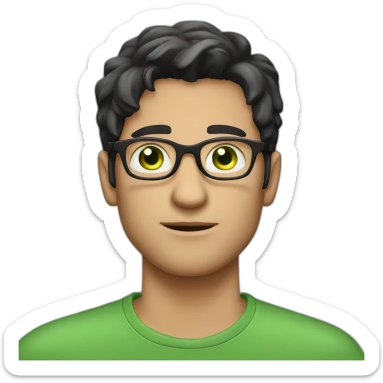 a guy with dark hair, green eyes and glasses. put his hand to his face and thought sticker