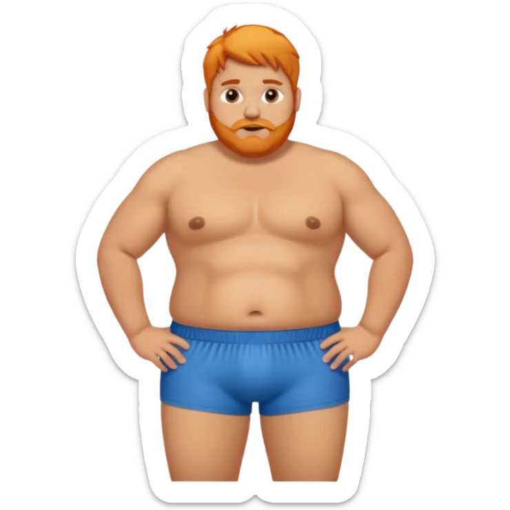 A fat orange haired man in boxers and a crop top shirt sticker
