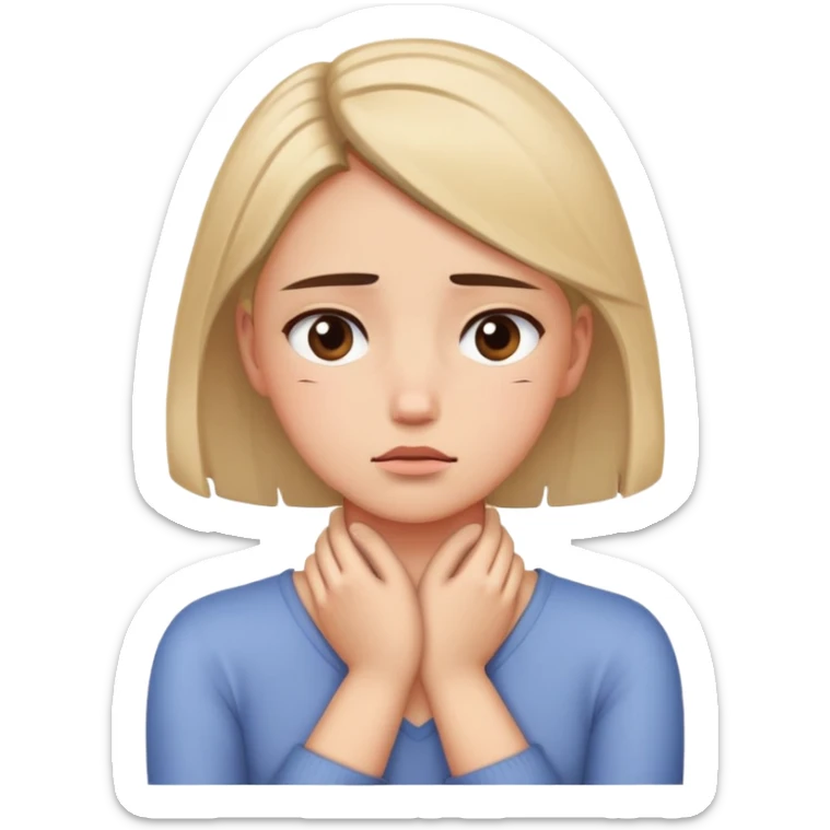 Girl with anxious eyes closed and hands holding neck crossed sticker