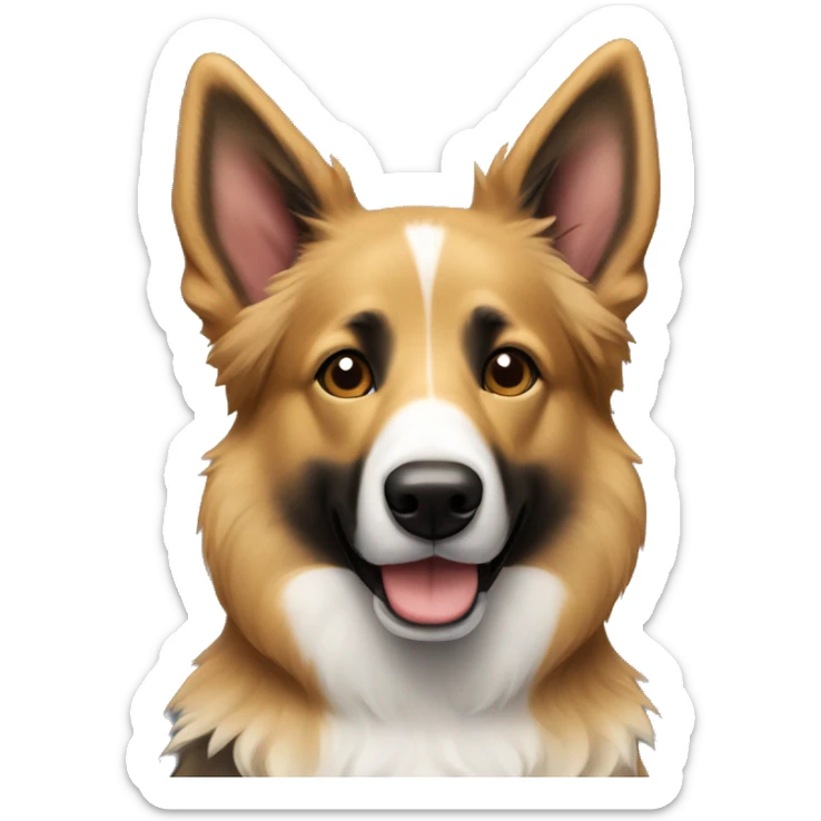German shepherd/border collie mix dog with black fur and white fur on chest sticker