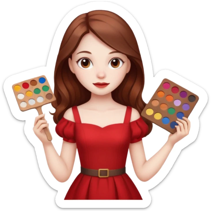 Una chica con una paleta y un vestido rojo y pelo largo sticker