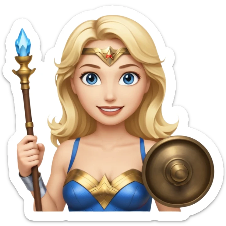 Blonde blue eyes Wonder Woman holding bell and baton sticker