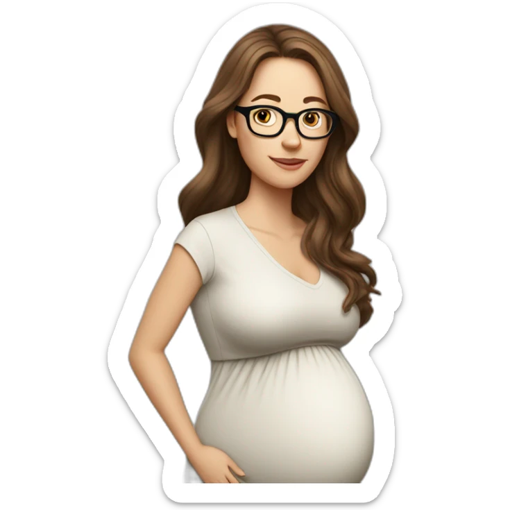 Pregnant White woman with long brown hair and glasses sticker