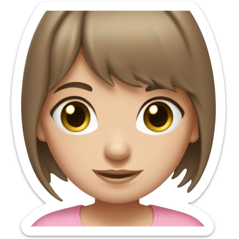 Brown hair bangs yoga girl light pink clothes blue-green eyes sticker