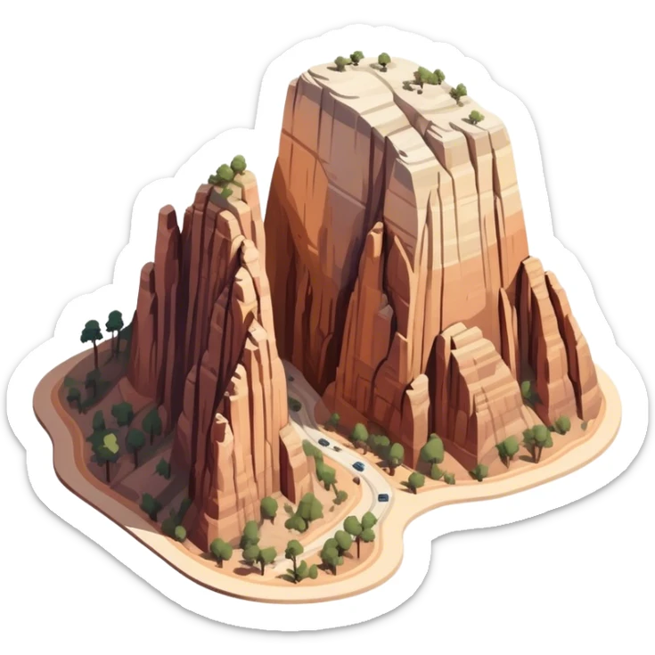 isometric exterior view of angels' landing rock formation, zion national park sticker