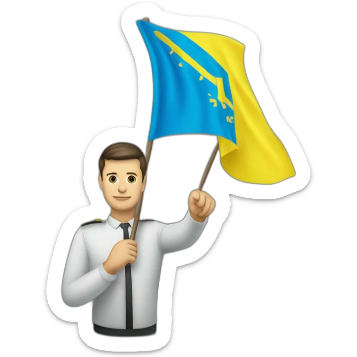 Volodymyr-Zelenskyy-with-the-flag-of-Ukraine-in-his-hands sticker