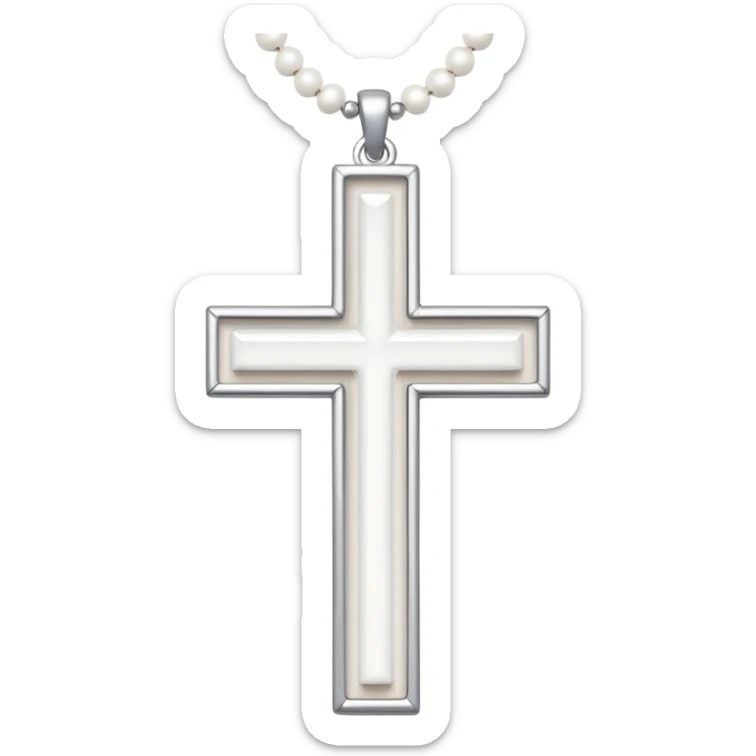 Elegant emoji icon of a white cross made of white beads, glossy surface, and white bead chain subtle shadows, pure white palette sticker