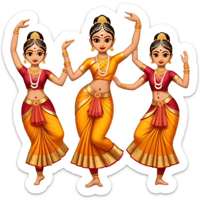 cinematic-realistic-bharatanatyam-dance-emoji,-depicted-as-an-elegant-classical-indian-dance-performance-with-graceful-poses,-intricate-costumes,-and-expressive-hand-gestures,-rendered-with-rich-textures-and-warm-dramatic-lighting sticker