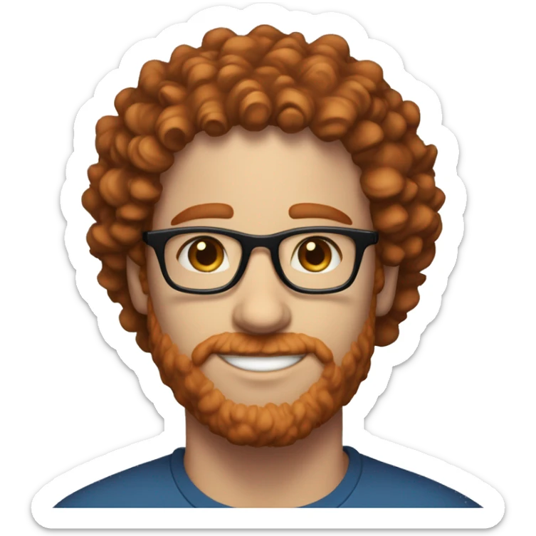 35 years old, male, red hair, curly hair, glasses, blue eyes, light complexion, no beard or mustache sticker