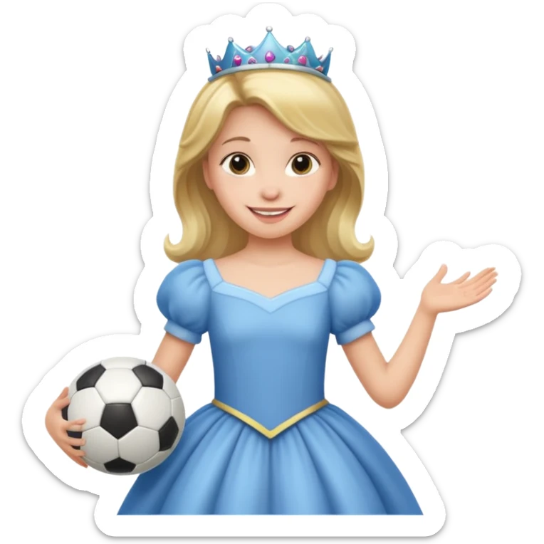 A girl in a princess dress holding a soccer ball sticker