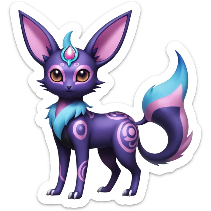 Shiny Exotic Badass Colorful Ethereal Royal Mysterious Gothic Noibat-Espeon-Umbreon-Sylveon-Pokémon-Fakémon-hybrid-creature (full body) with random pattern-markings sticker