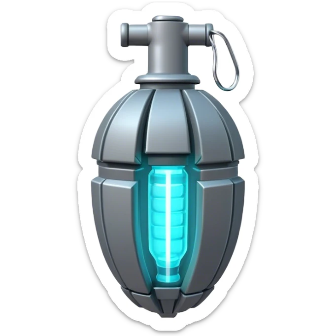 Clash of Clans aesthetic: Cinematic Playful 3D Isometric Plasma Grenade Emoji, rendered in a 3D vector-style similar to standard emojis with minimal shading and bold, simplified shapes. A compact, distinct form with signature details, softly glowing with a futuristic sci-fi warfare charm. Simplified yet unmistakably iconic, highly detailed and consistent, glowing with a soft radiance and high shine. Stylized with a touch of high-tech brilliance and a soft glowing outline, capturing the essence of a beloved gaming relic with a friendly, playful manner! sticker