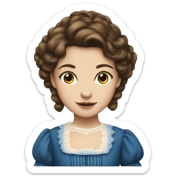 girl with brown hair and blue Victorian dress sticker