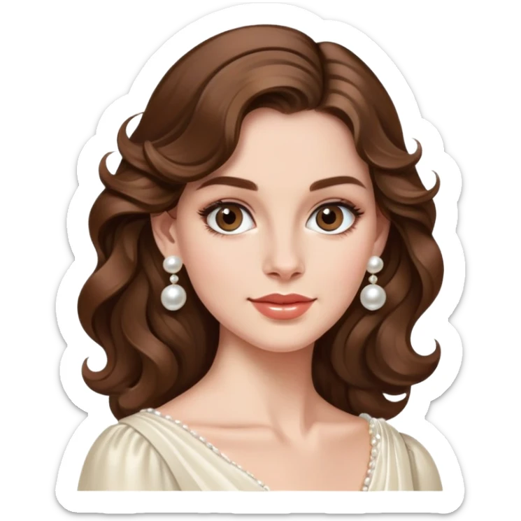 Elegant British girl with wavy hair and pearl earrings, refined features sticker
