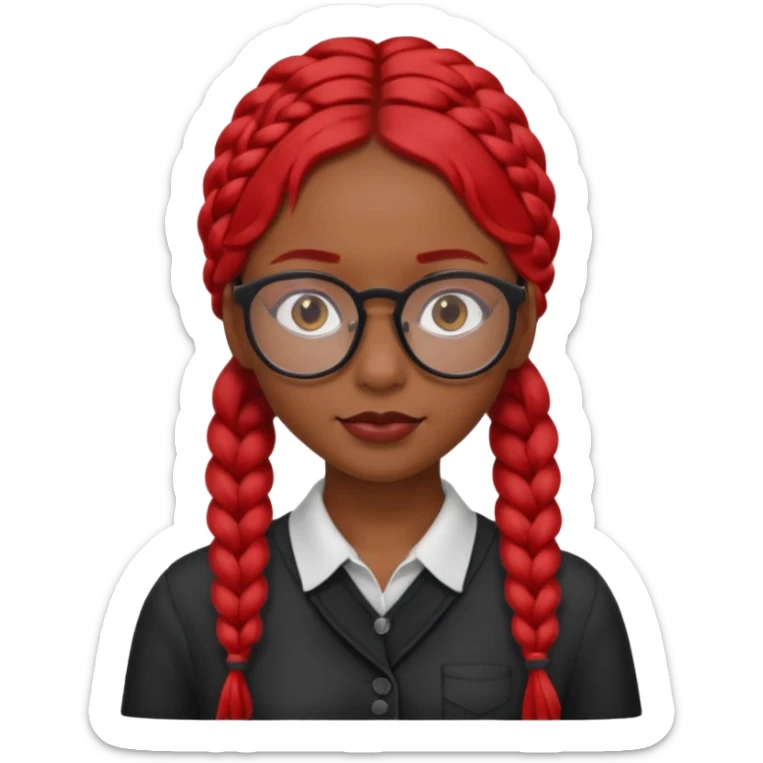 Dark Tan girl with long red plaits and red rmmed  glasses head neck and shoulder shot only sticker