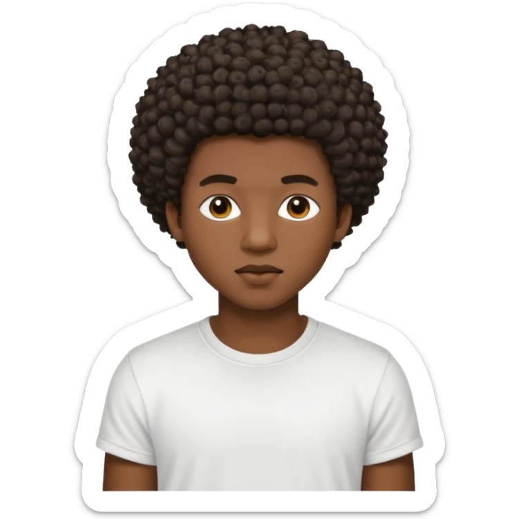 Une homme de 17 ans il a la peau noir foncé , des lèvres pulpeuses  . Il a un taper bouclé afro court  sticker