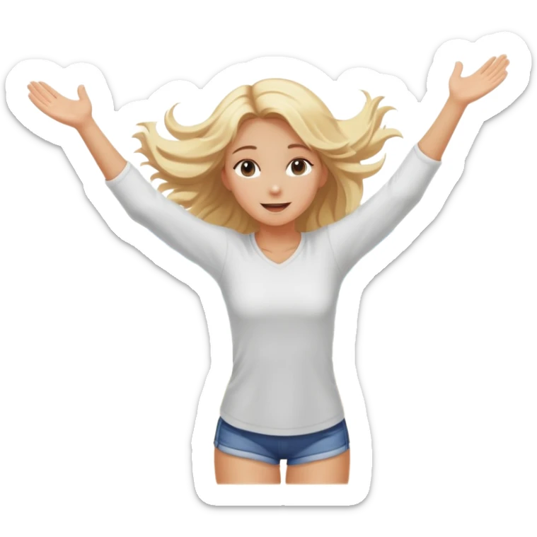 girl at beach with arms outstretched and hair blowing in a pleasant breeze sticker