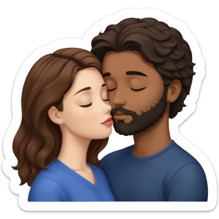 White woman with brown hair with eyes closed kissing the forehead of brown man with black wavy hair (has a a beard with his eyes closed too) sticker