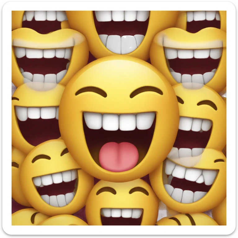 Laughing emoji with one crooked teeth that is a one canine teeth is on top of others and a bit long  sticker