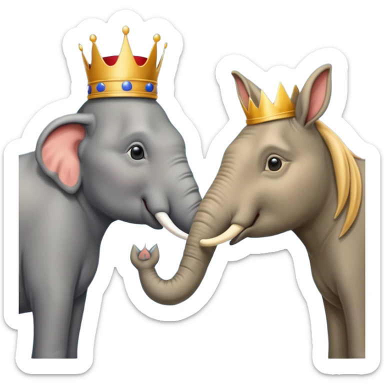 Democratic Party elephant facing Republican Party donkey with King Trump inbetween sticker