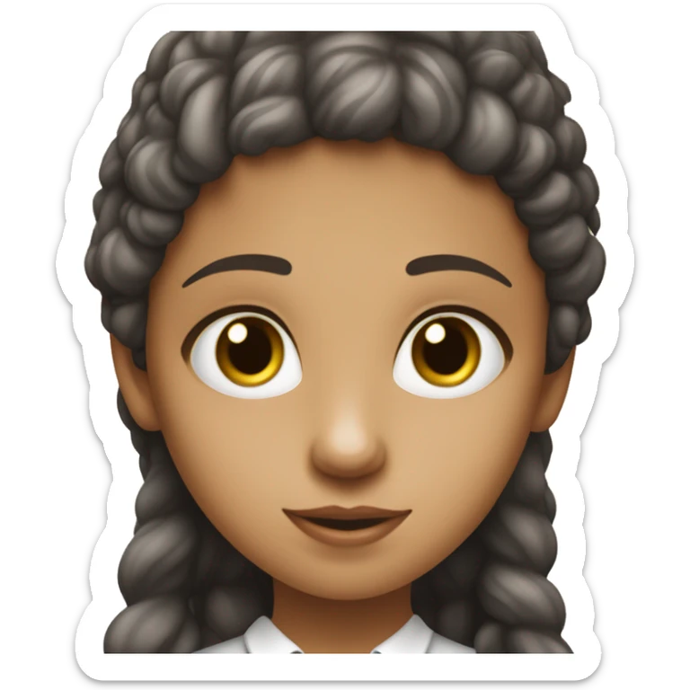 Niña de pelo largo y lacio color café oscuro, ojos cafes oscuros, camisa blanca,y que sea de piel blanca  sticker