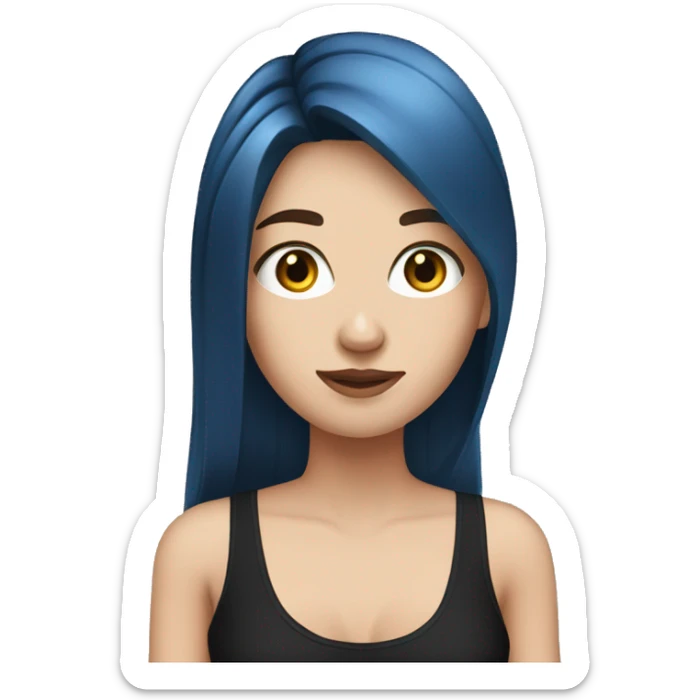 white girl with long straight dark blue hair wearing black tank top sticker