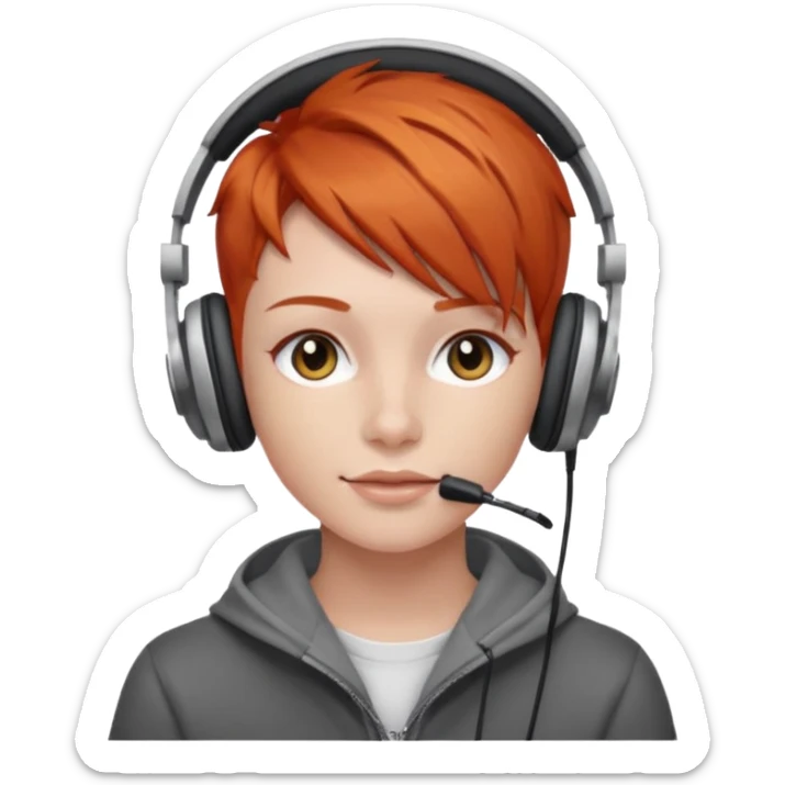 A red head with a fade haircut wearing headphones trading crypto  sticker