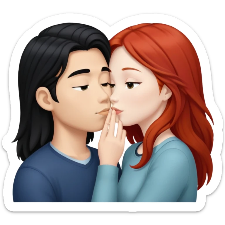long hair asian boy kisses redhead white girl  sticker
