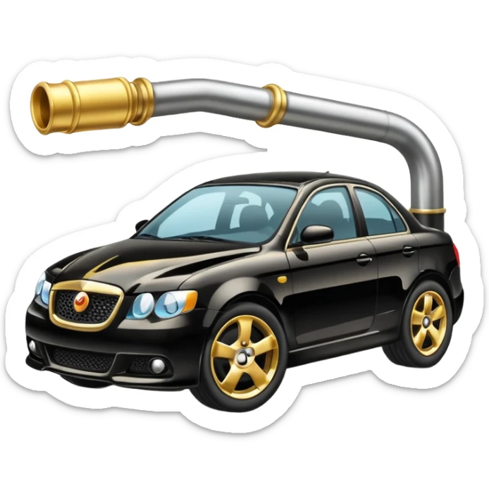 Emoji-style car membership badges: exhaust, black spoiler, and gold wheel can you create them? sticker