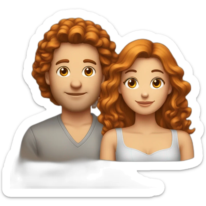 un couple l'homme a les cheveux court brun et bouclés et la femme a les cheveux roux long et frisses sticker