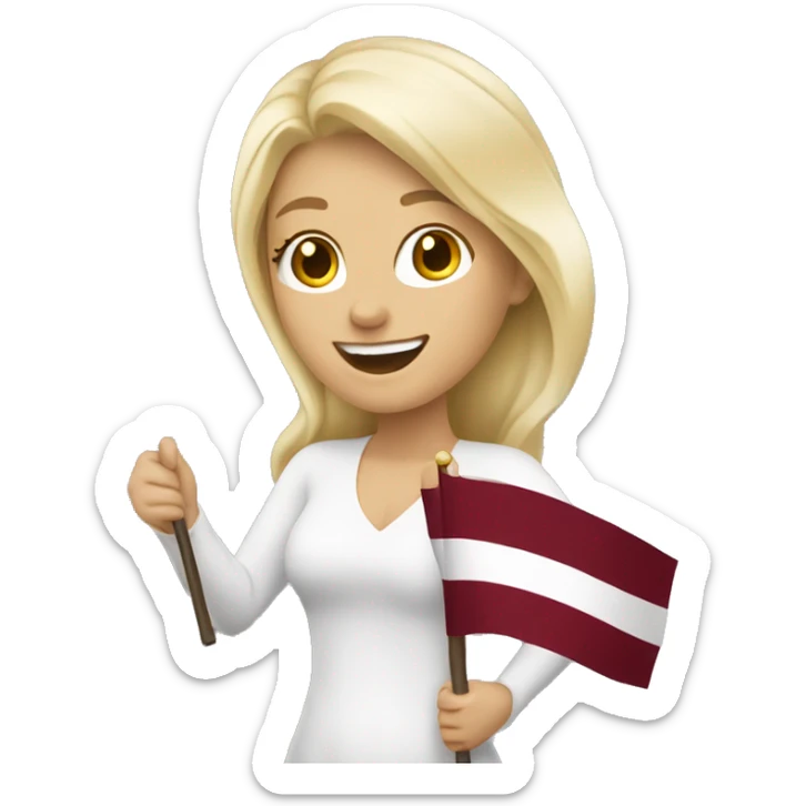 Happy blonde woman with a flag of Latvia in hands sticker