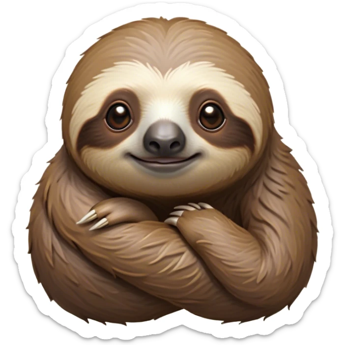 Cinematic Noble Sloth Portrait Emoji, Poised and serene, with a leisurely, gentle build and calm, wise eyes adorned with soft, textured fur, Simplified yet sharp and sophisticated features, highly detailed, glowing with a soft, tranquil glow, high shine, intelligent and unhurried, stylized with an air of relaxed authority, focused and composed, soft glowing outline, capturing the essence of a watchful and confident guardian that appears ready to slowly emerge from the screen with effortless grace! sticker