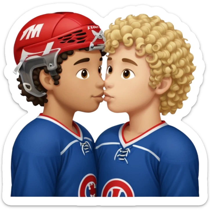 Straight Dark hair boy hockey player kissing curly hair blonde hockey player boy sticker