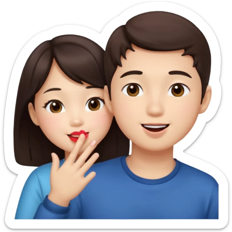 Asian girl blowing kiss to brunette boy  sticker