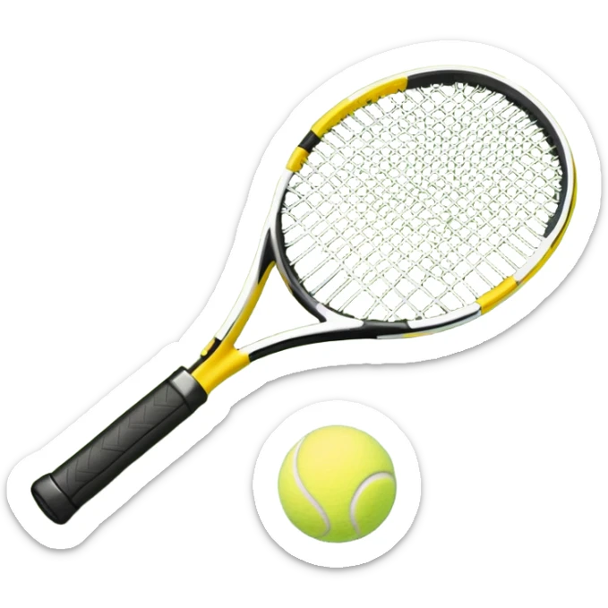 A tennis racket and ball on a grass or hardcourt surface, symbolizing the sport. The racket has a sleek design with tightly strung strings, while the bright tennis ball rests nearby, capturing the essence of precision, agility, and competition. sticker