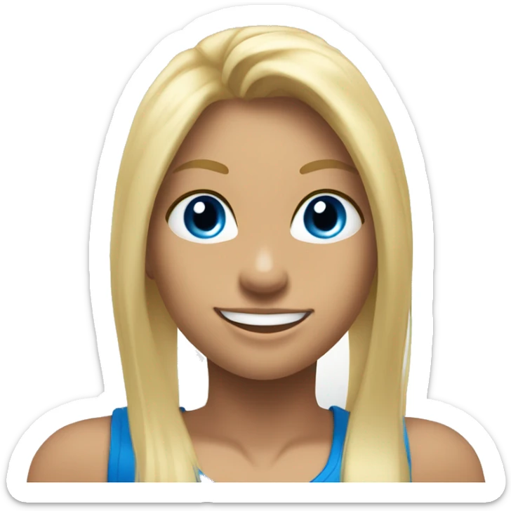 blonde muscular gym girl with blue eyes, fringe, and sweet smile,show silhouete long hair sticker