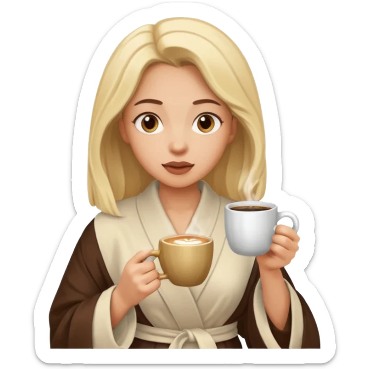 Woman drinking coffee and The edges of the eyes are wide open in the morning sticker