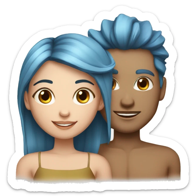 Fair skin toned Girl with blue highlighted hairs with man fair skin toned  sticker