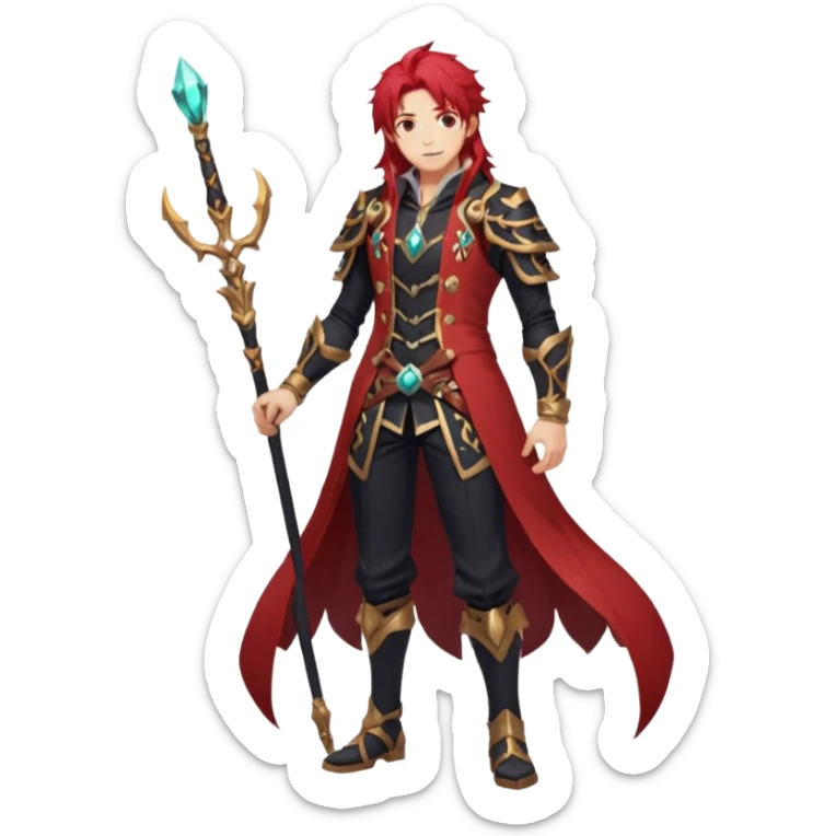 Diluc from Genshin Impact (full body) (tall adult male) (long hair) sticker