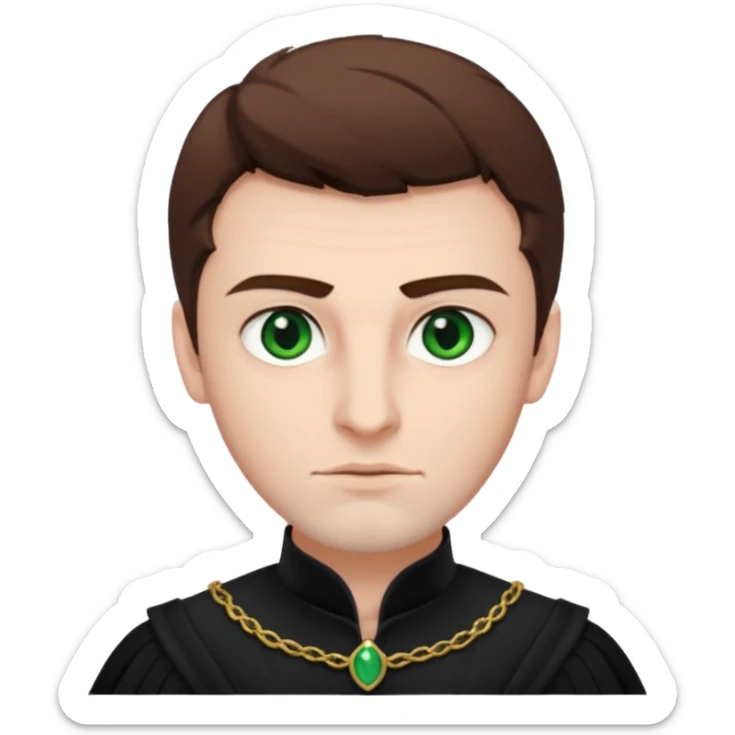 Iago from Otello with white skin, green eyes, brown hair, black outfit sticker