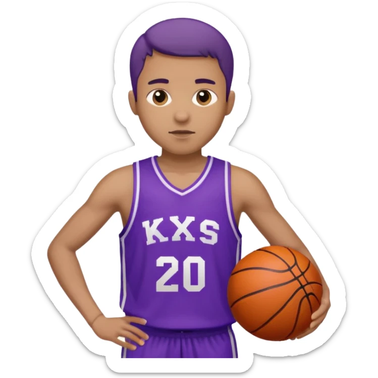 ["Medium skin tone male, short hair, wearing a purple basketball jersey."] sticker