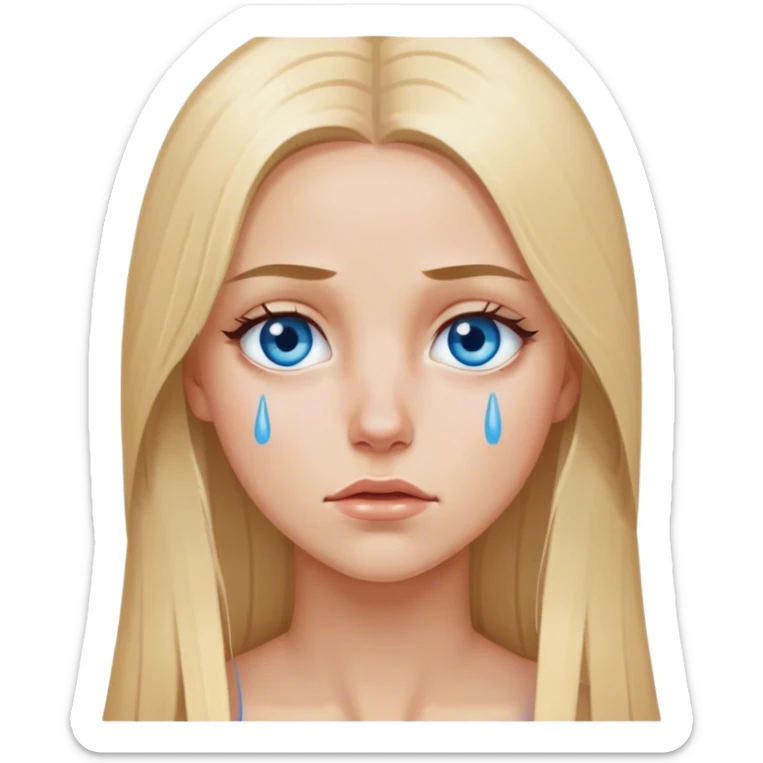 beautiful white girl with long straight blonde hair blue eyes crying  sticker
