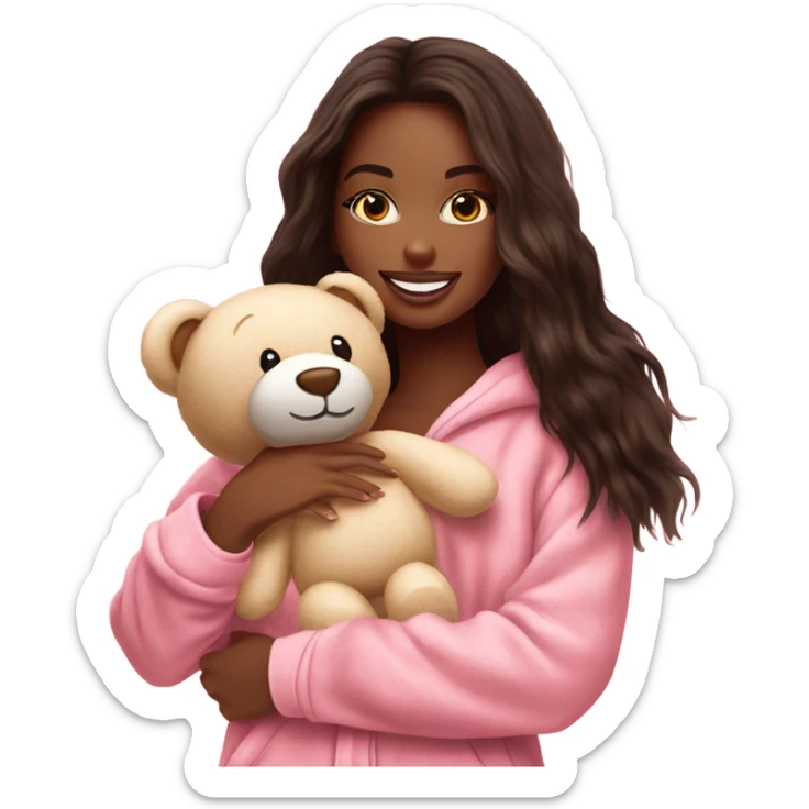 Photo of Victoria secret model cuddling a teddy bear  sticker